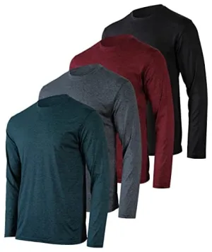 4 Pack:Mens Long Sleeve T-Shirt Workout Clothes Quick Dry Fit Gym Tee Shirt Athletic Active Performance Casual Moisture Wicking Exercise Clothing Running Cool Sport Training Undershirt Top-Set 2,XL