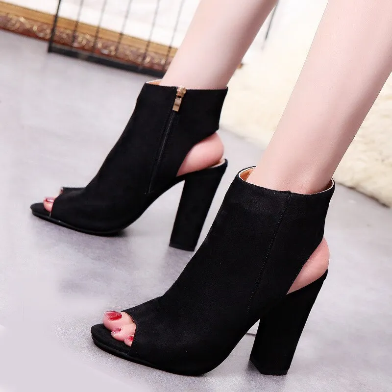 Amozae- High Heels Sandals Women Fashion Open Toe Block Heels Shoes Woman Sandals Black Wine Red White Pink