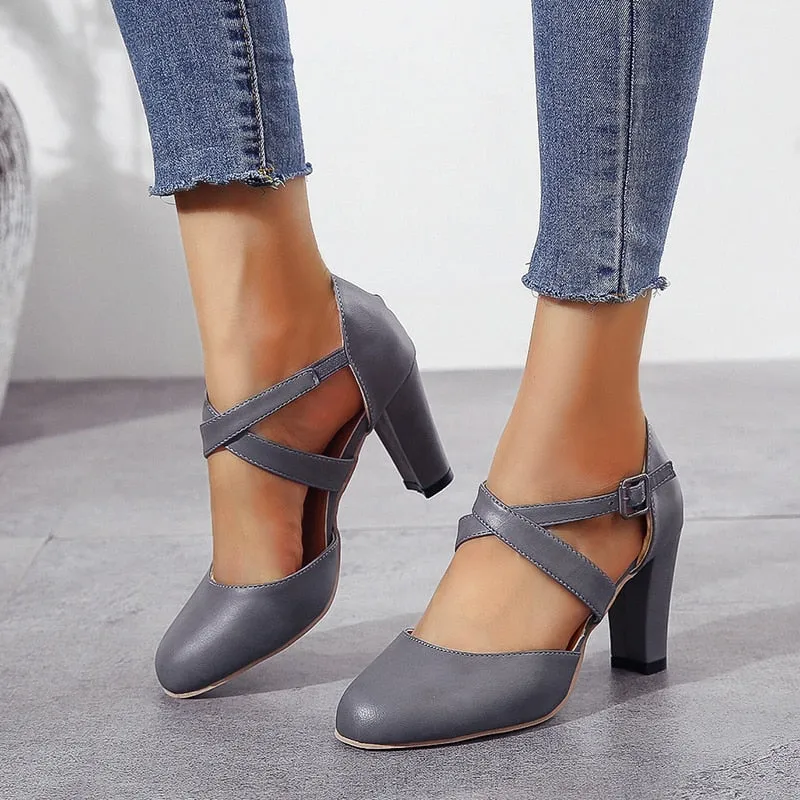 Amozae-New Roma Pumps Women Sandals High Heels Ankle Strap Summer Hemp Buckle Strap Pumps Casual Slip-on Shoes Plus Size
