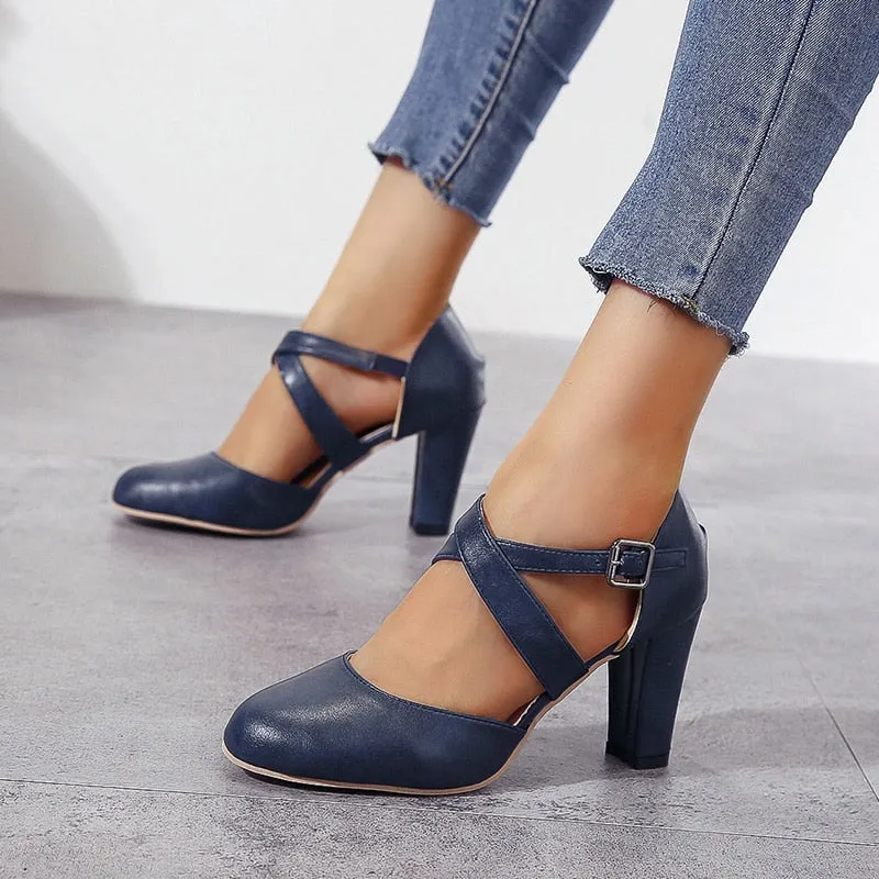 Amozae-New Roma Pumps Women Sandals High Heels Ankle Strap Summer Hemp Buckle Strap Pumps Casual Slip-on Shoes Plus Size