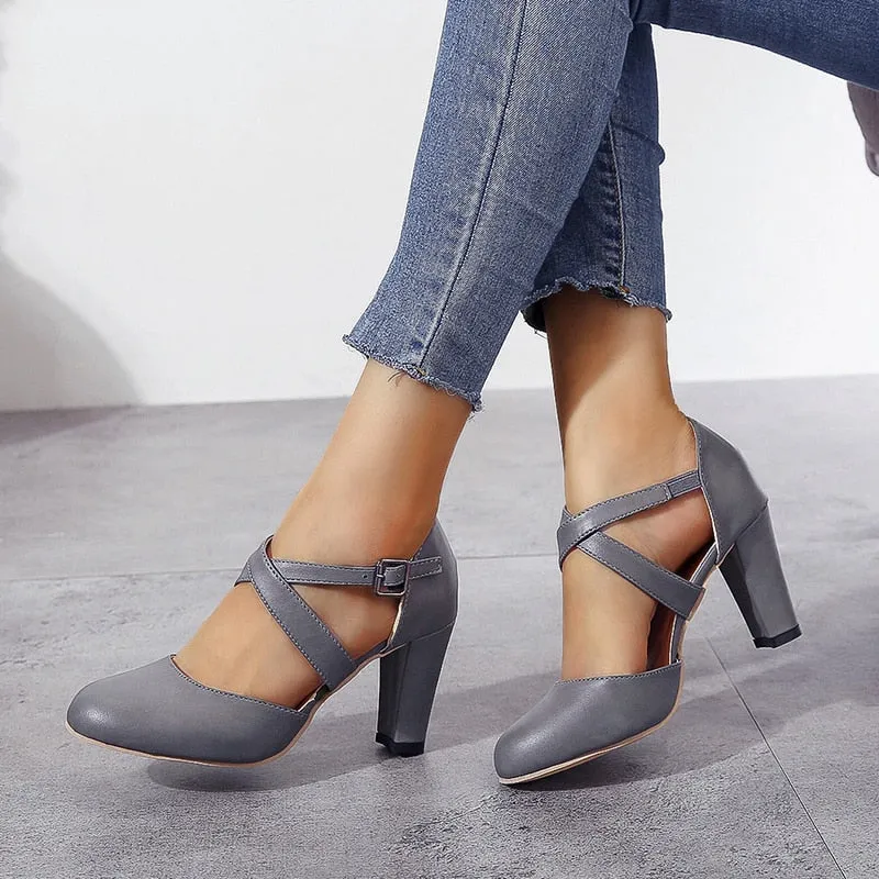 Amozae-New Roma Pumps Women Sandals High Heels Ankle Strap Summer Hemp Buckle Strap Pumps Casual Slip-on Shoes Plus Size