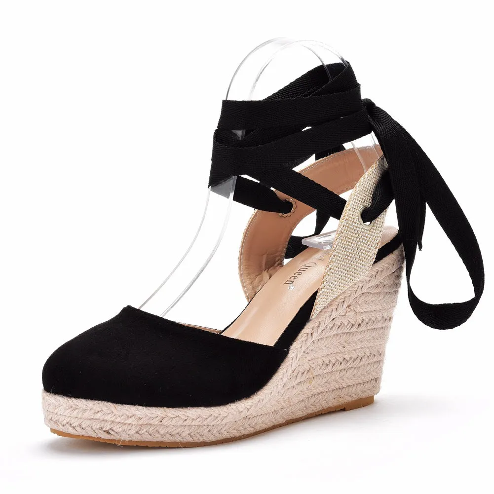Ankle tie-up espadrille wedge sandals