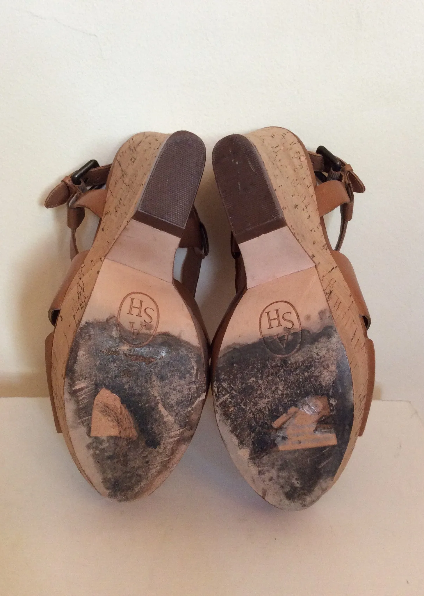 Ash Tan Leather Platform Wedge Heel Sandals Size 6/39
