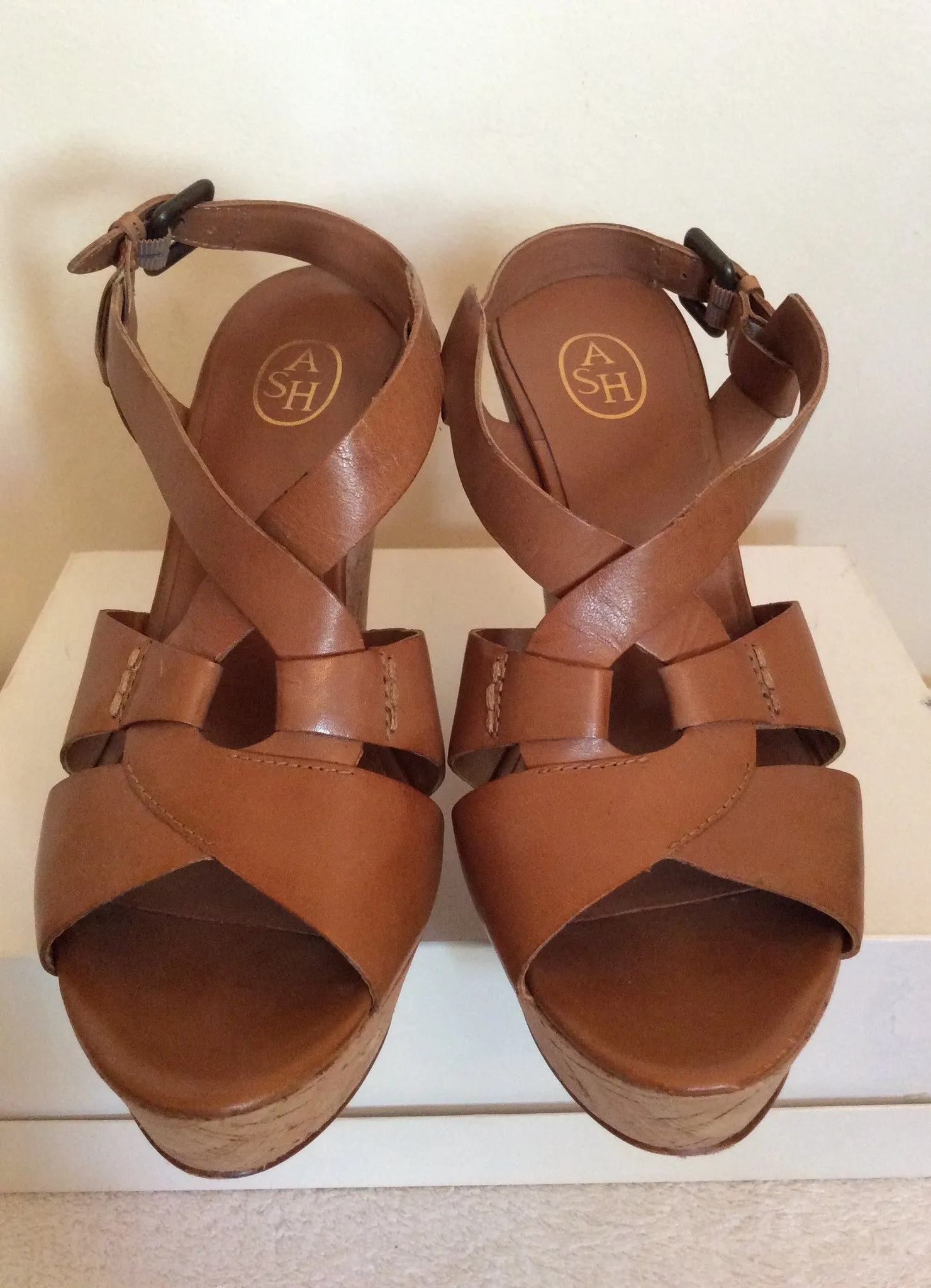 Ash Tan Leather Platform Wedge Heel Sandals Size 6/39