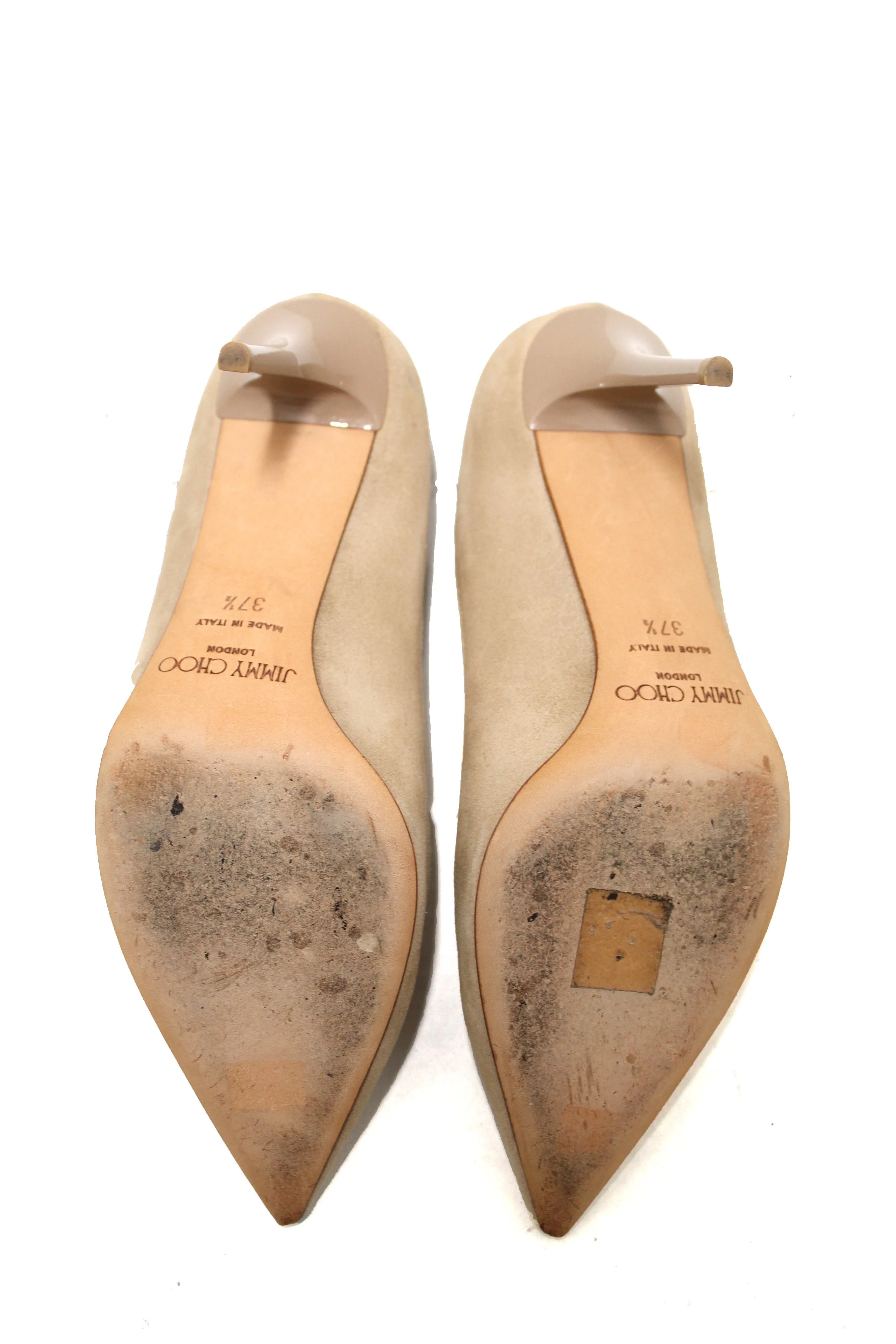 Authentic Jimmy Choo Beige Pointed Toe Suede Heels Size 37.5