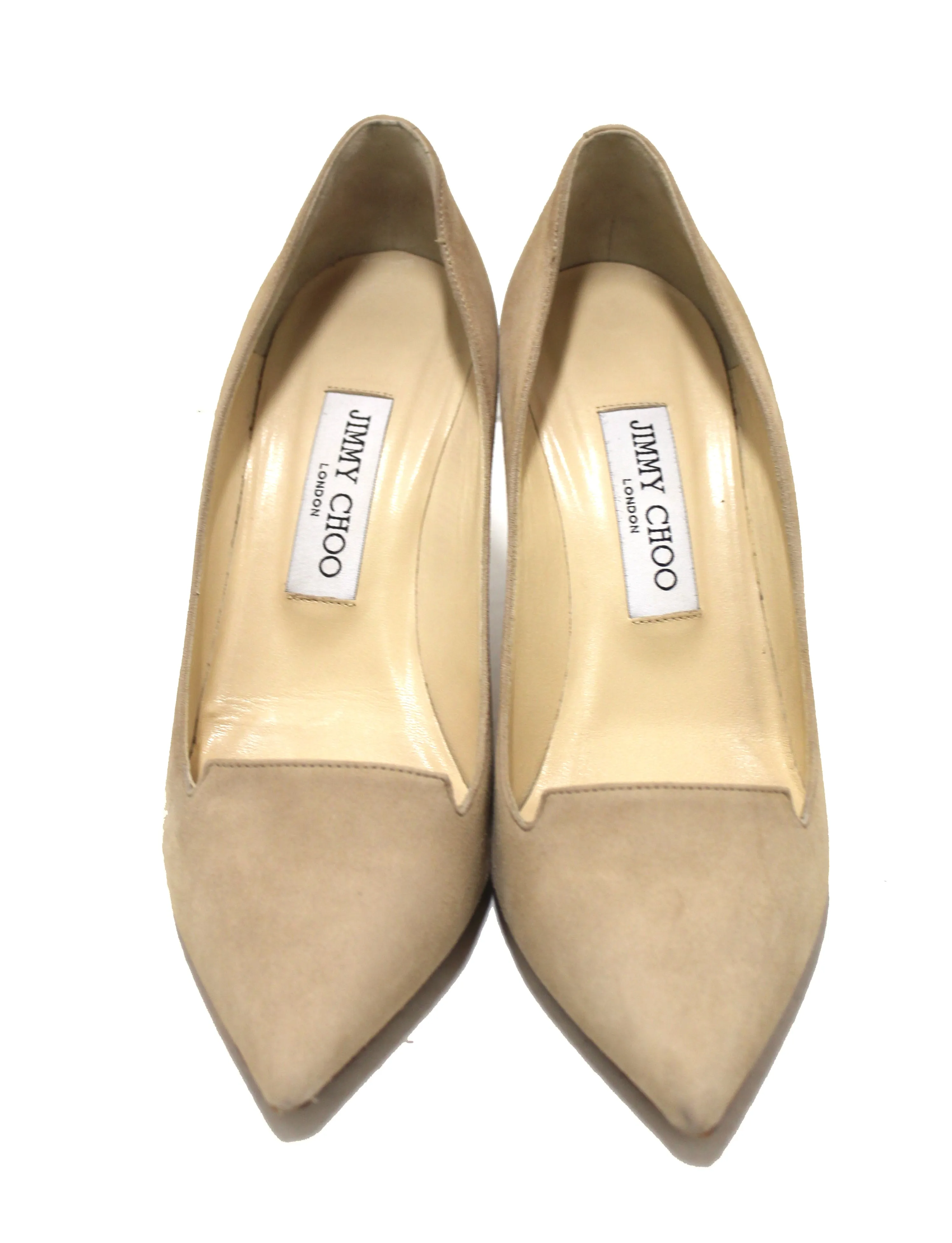 Authentic Jimmy Choo Beige Pointed Toe Suede Heels Size 37.5