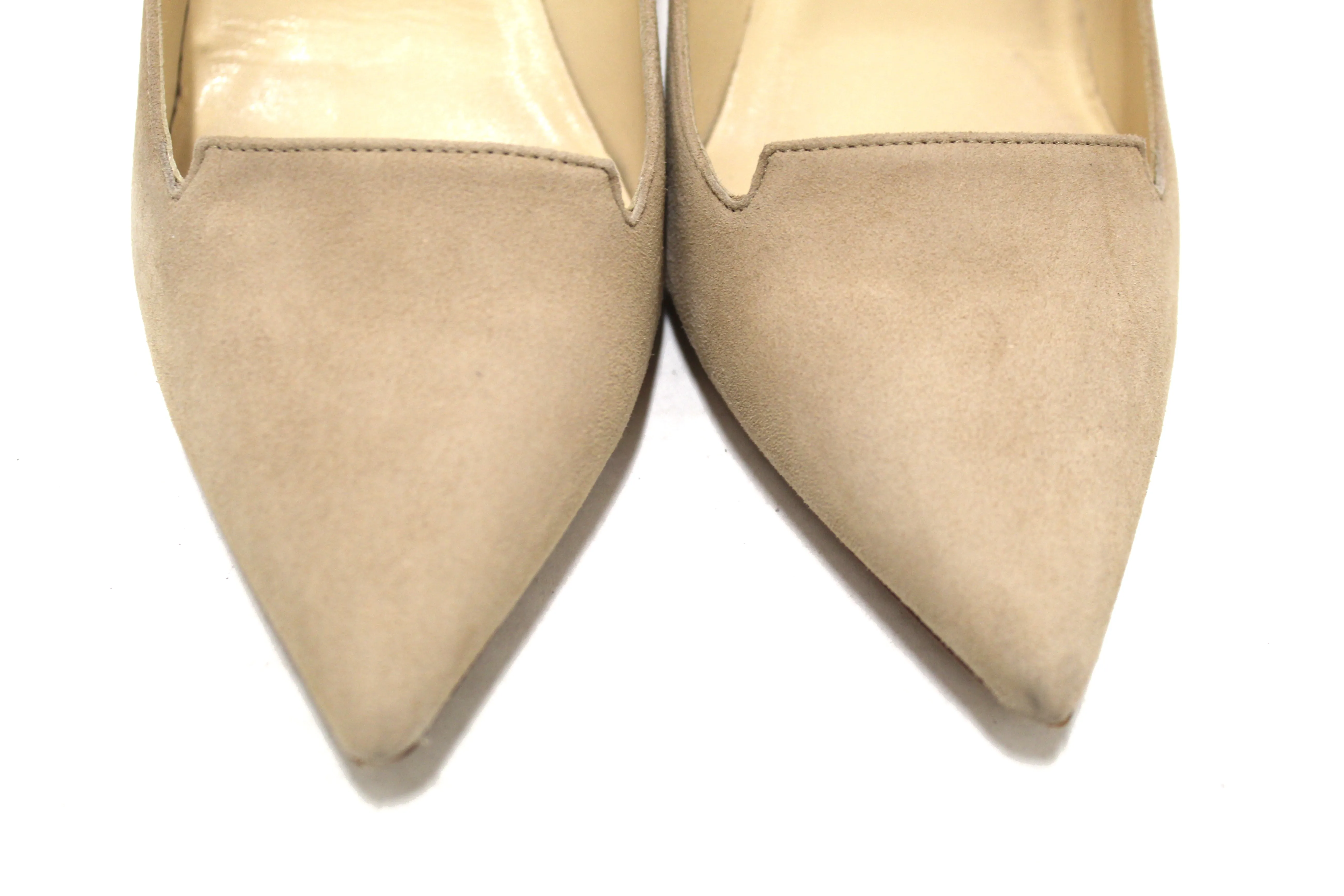 Authentic Jimmy Choo Beige Pointed Toe Suede Heels Size 37.5