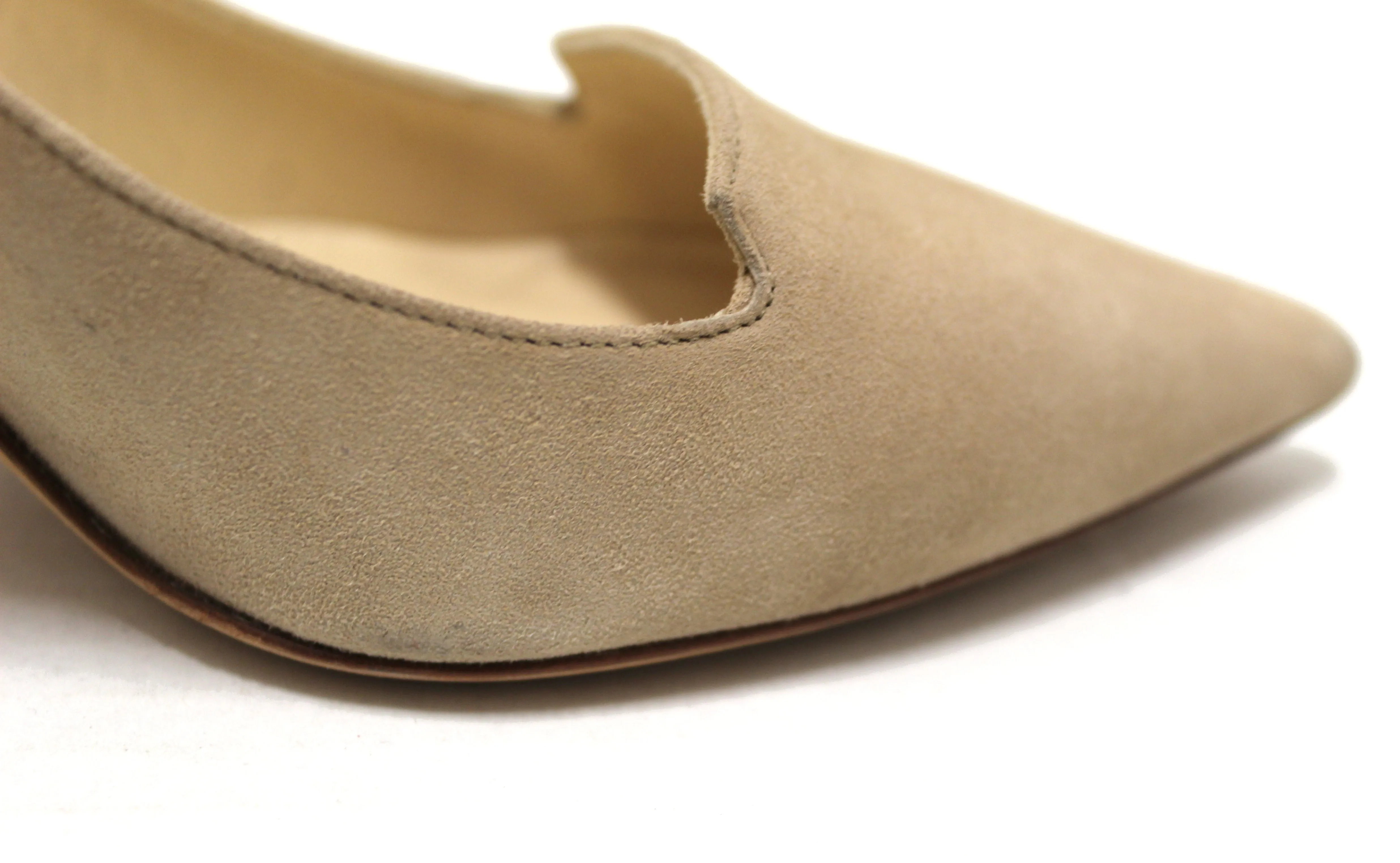 Authentic Jimmy Choo Beige Pointed Toe Suede Heels Size 37.5