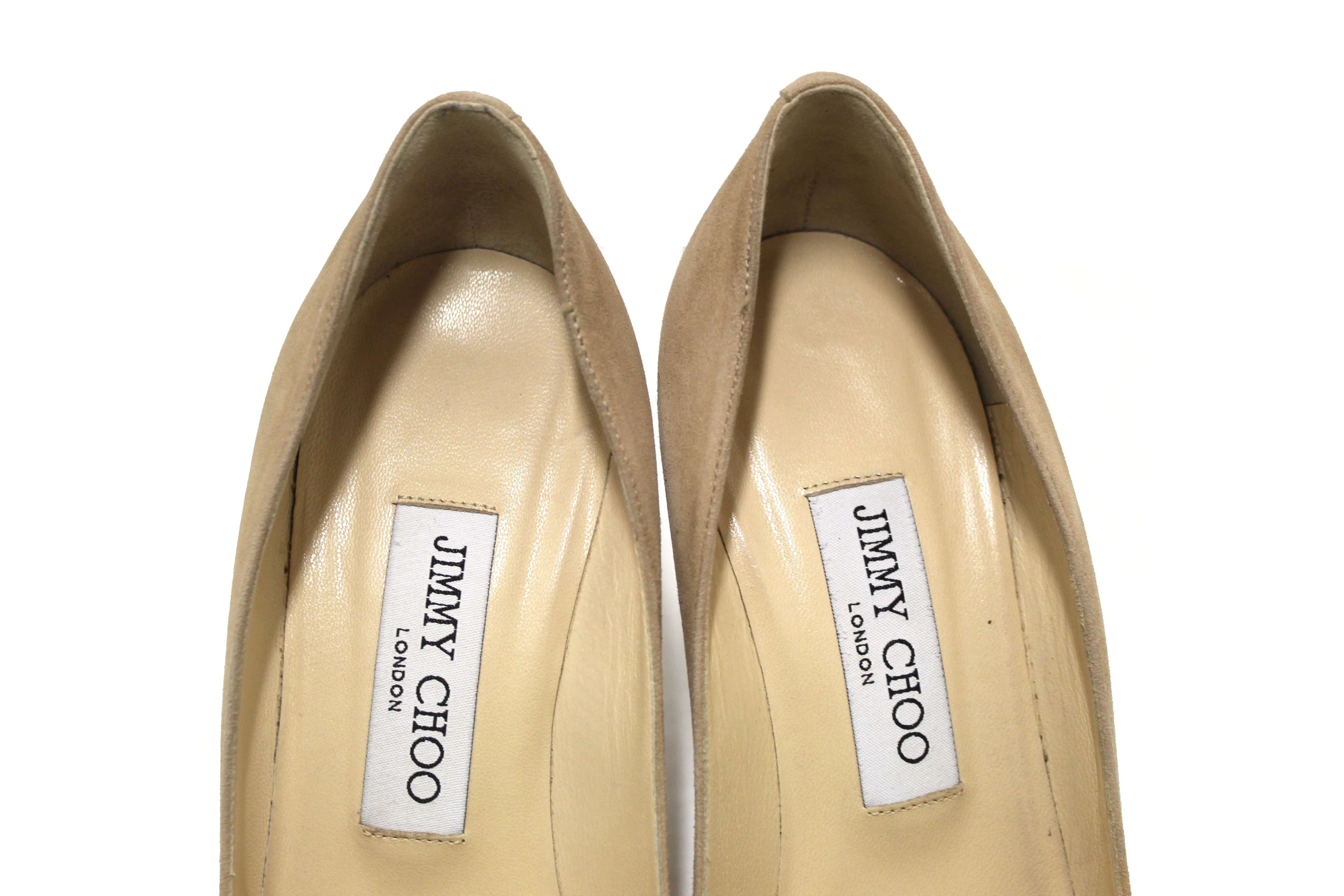 Authentic Jimmy Choo Beige Pointed Toe Suede Heels Size 37.5