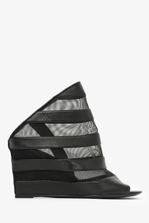 Balenciaga Black Leather/Mesh Open-Toe Glove Wedge Heels Size 37