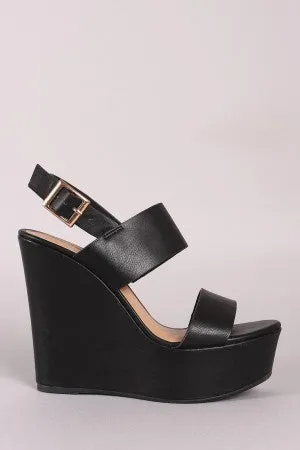 Bamboo Vegan Leather Double Strap Slingback Platform Wedge