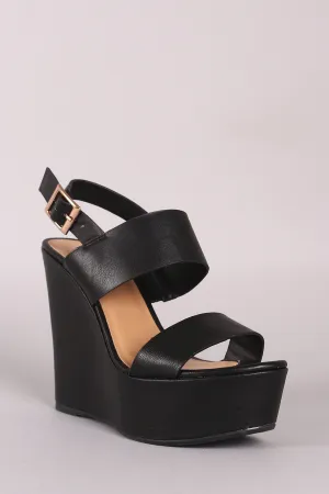 Bamboo Vegan Leather Double Strap Slingback Platform Wedge