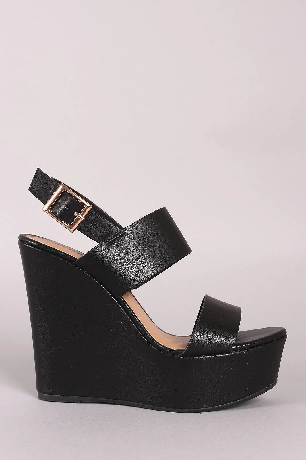 Bamboo Vegan Leather Double Strap Slingback Platform Wedge