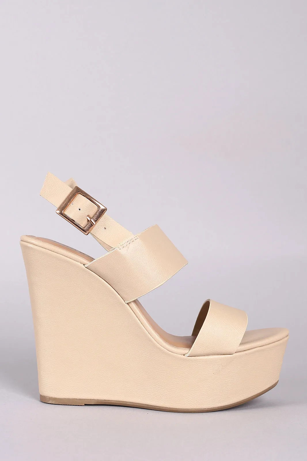 Bamboo Vegan Leather Double Strap Slingback Platform Wedge