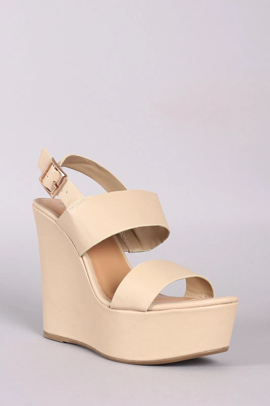 Bamboo Vegan Leather Double Strap Slingback Platform Wedge