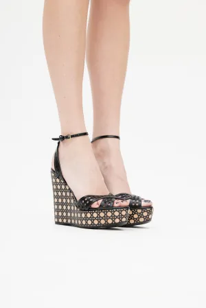 Black & Beige Cannage Wedge Heel