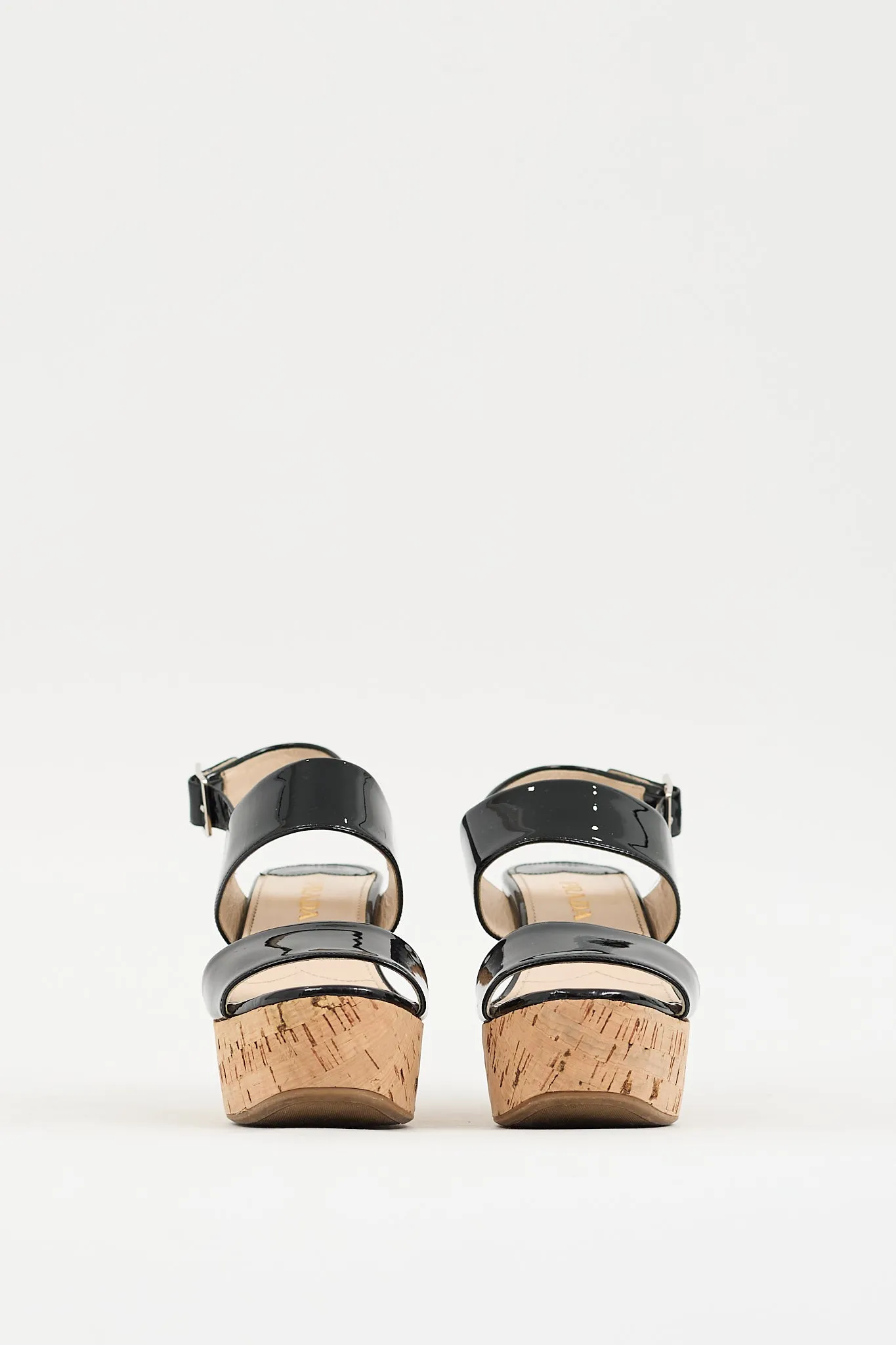 Black & Brown Patent Cork Wedge Heel