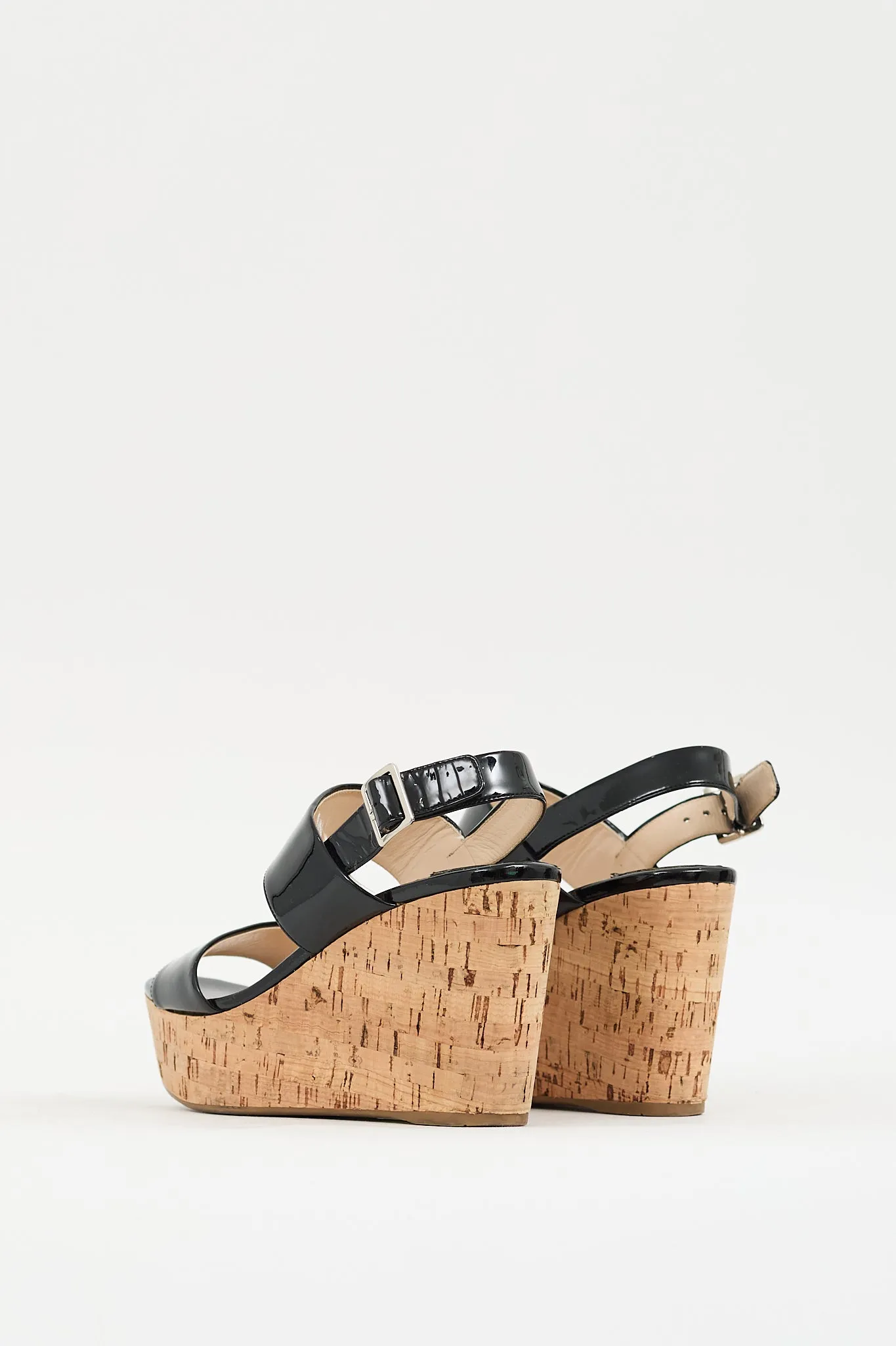 Black & Brown Patent Cork Wedge Heel