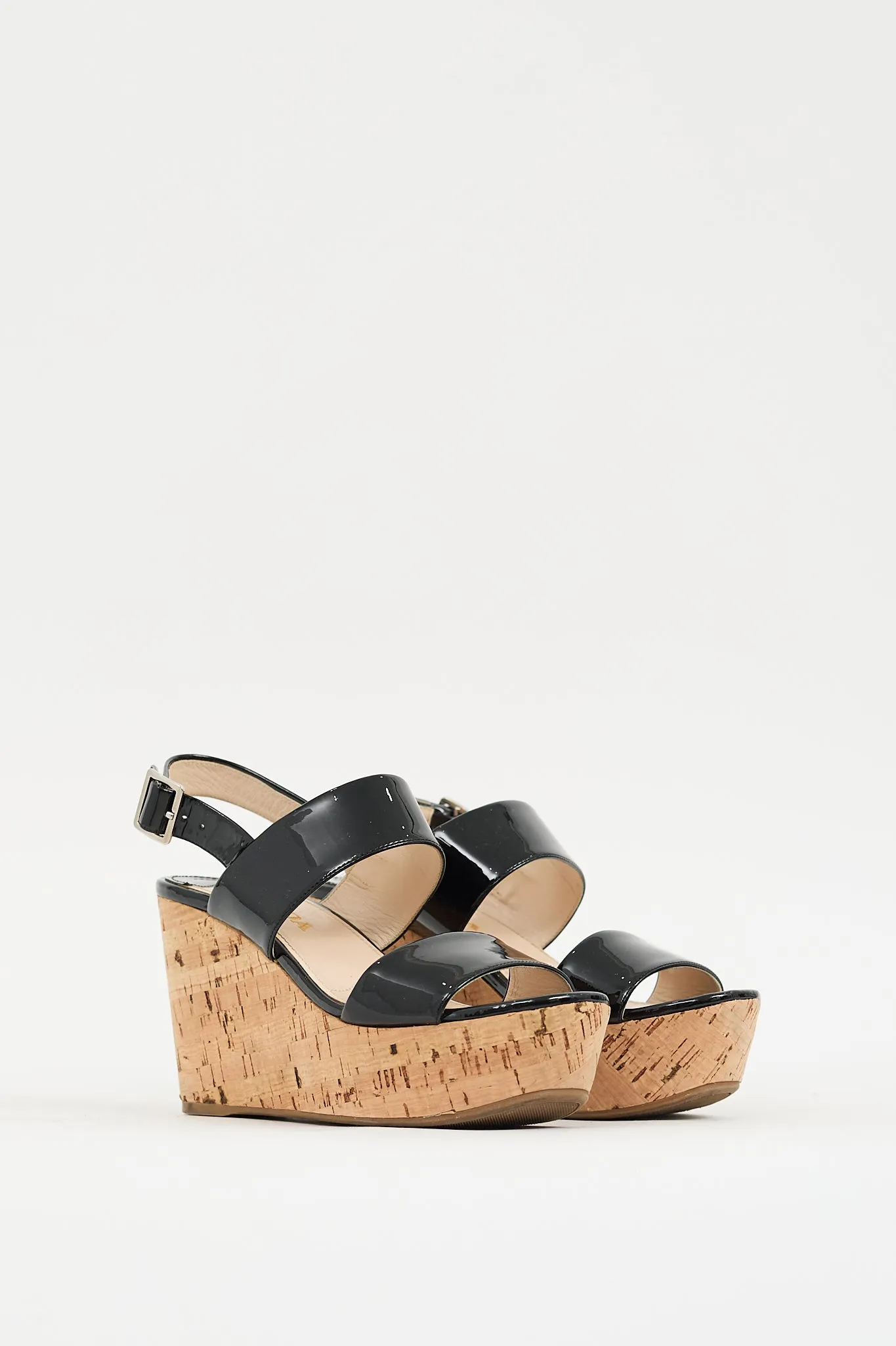 Black & Brown Patent Cork Wedge Heel