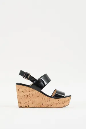 Black & Brown Patent Cork Wedge Heel