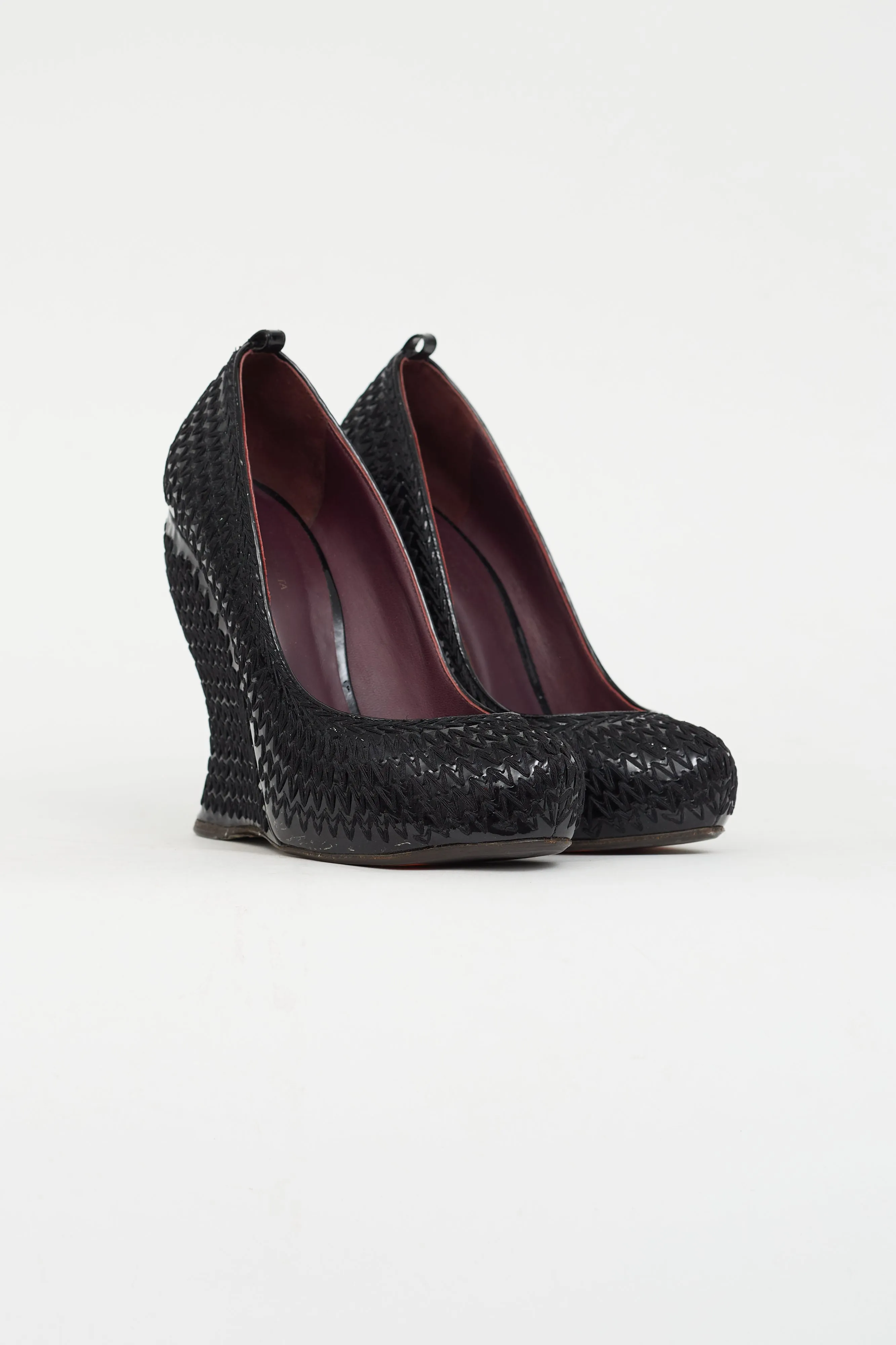 Black Patent Woven Wedge Heel
