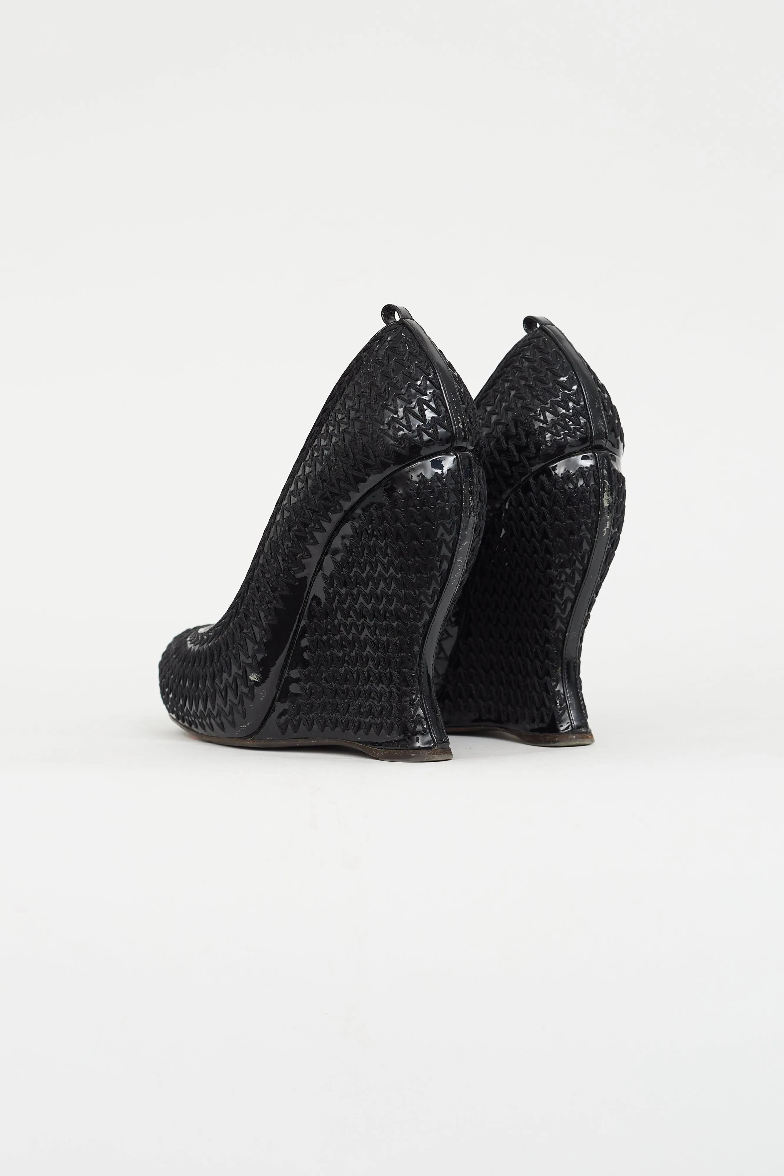 Black Patent Woven Wedge Heel