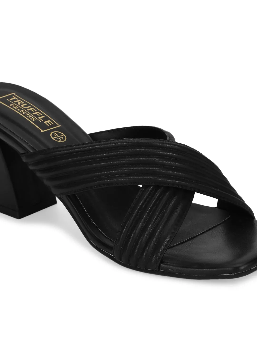 Black PU Crossover Strap Block Mules (TC-SLC-V112-BLK)