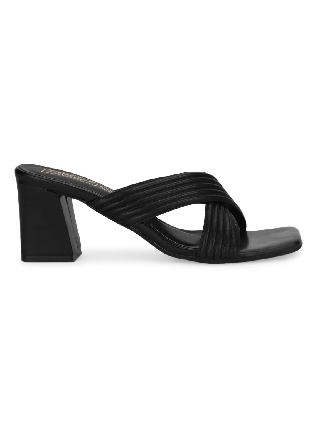 Black PU Crossover Strap Block Mules (TC-SLC-V112-BLK)