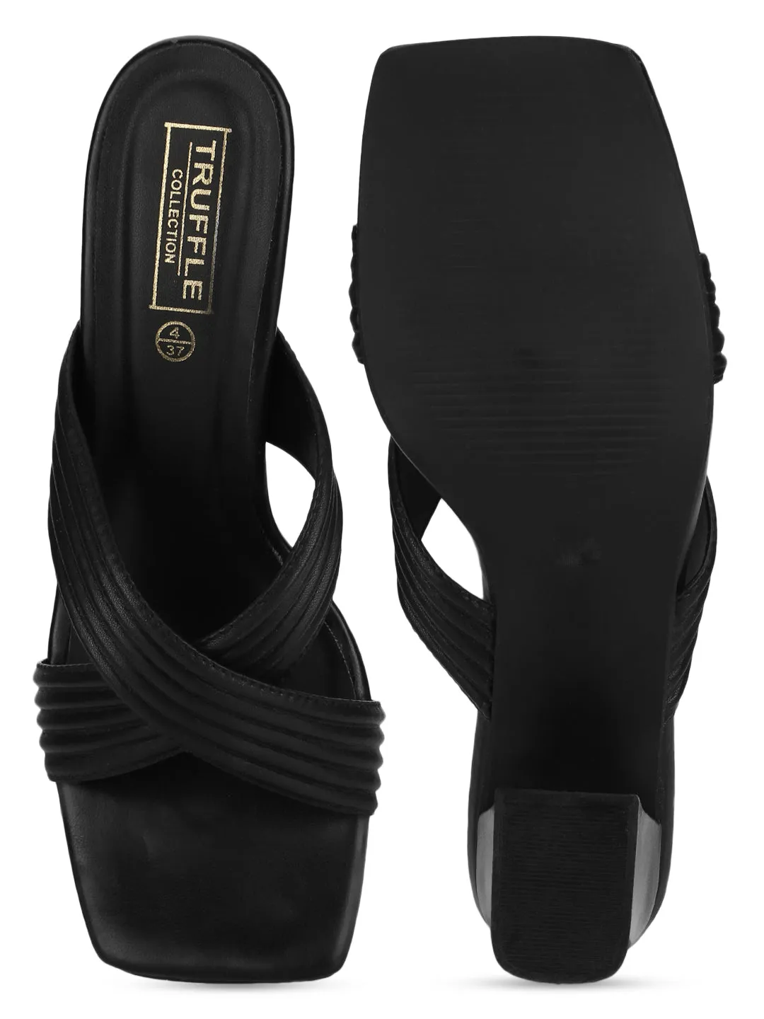 Black PU Crossover Strap Block Mules (TC-SLC-V112-BLK)
