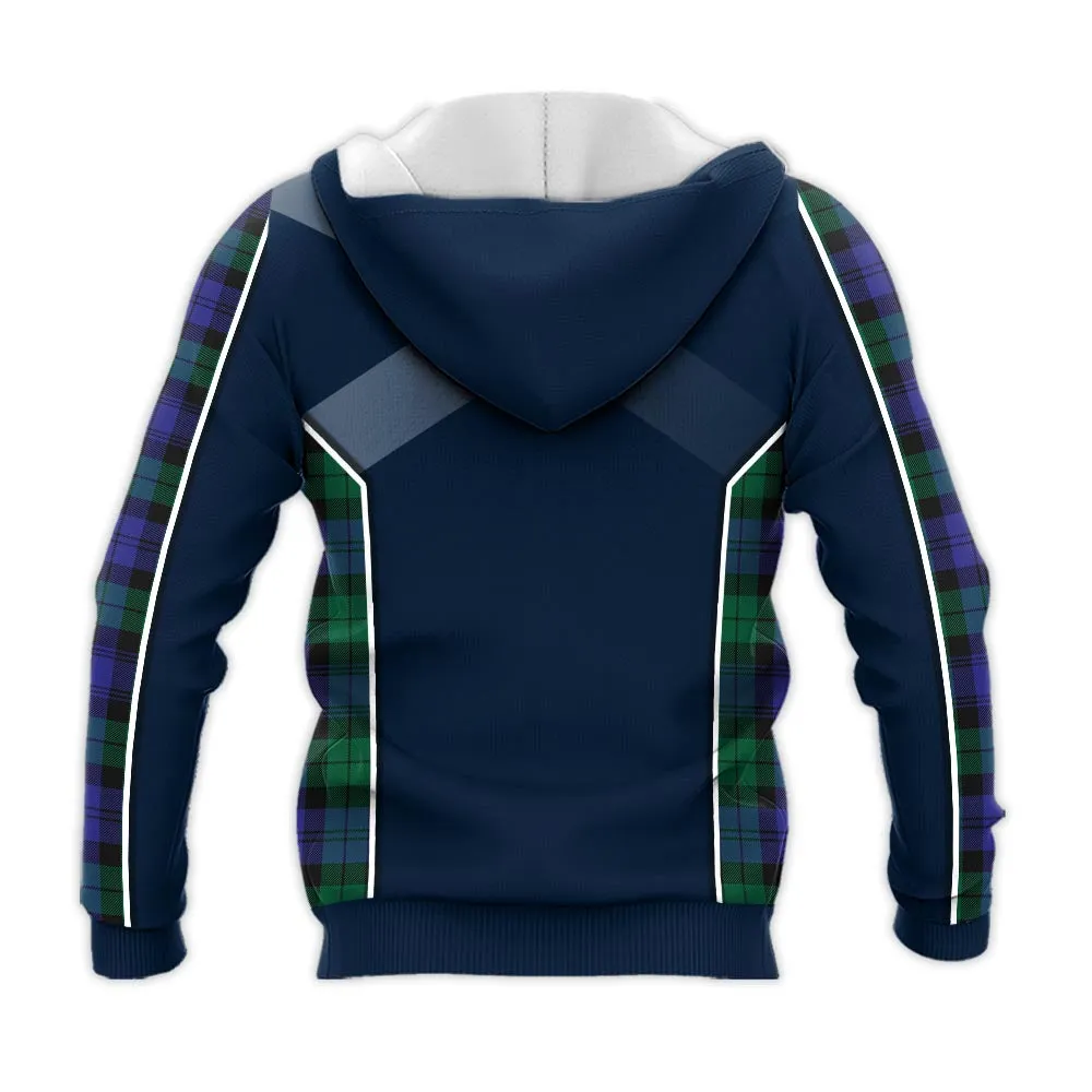 Black Watch Modern Tartan Knitted Hoodie with Family Crest and Scottish Thistle Vibes Sport Style
