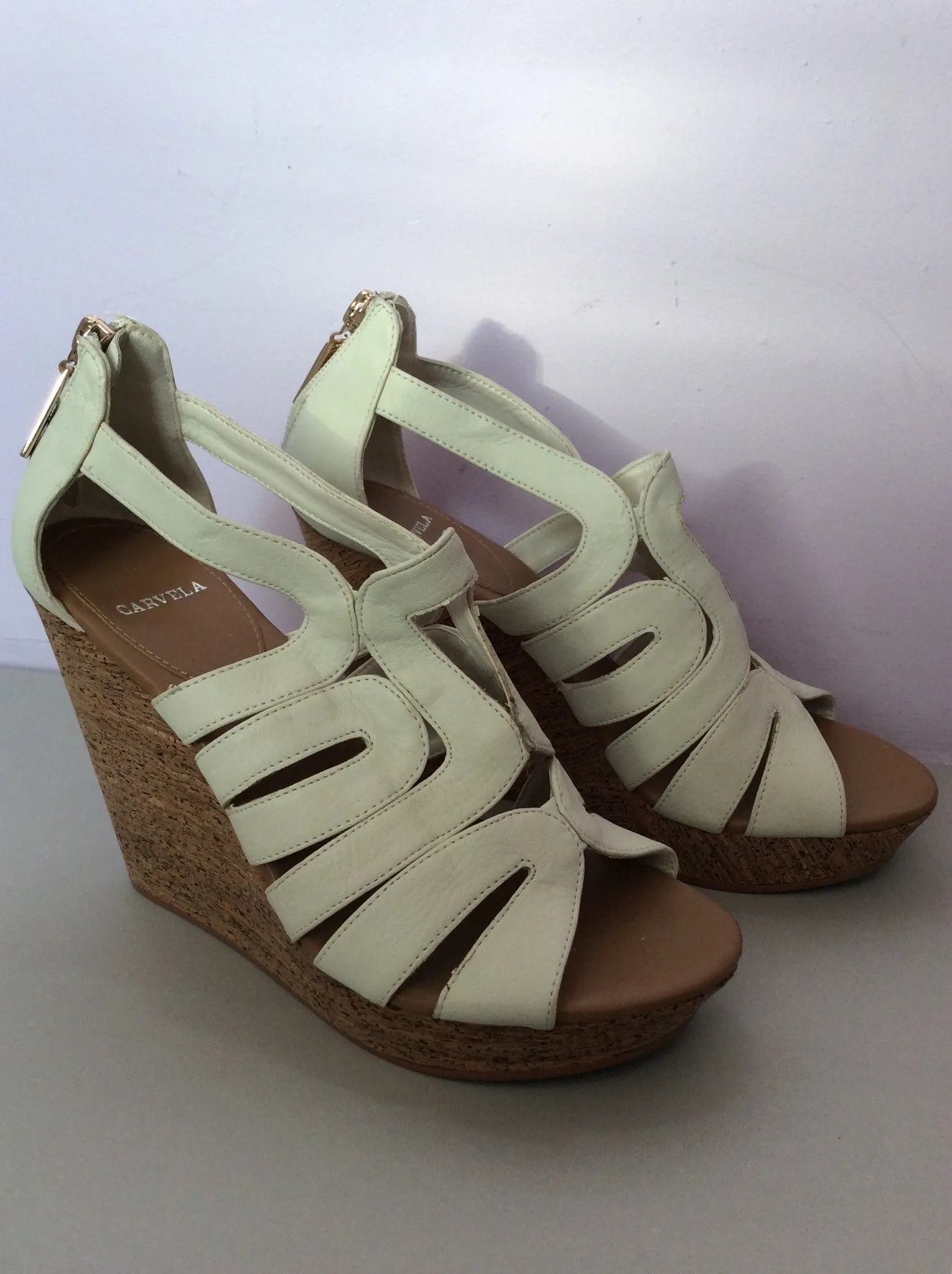 Brand New Carvela White Wedge Heel Sandals Size 3.5/36