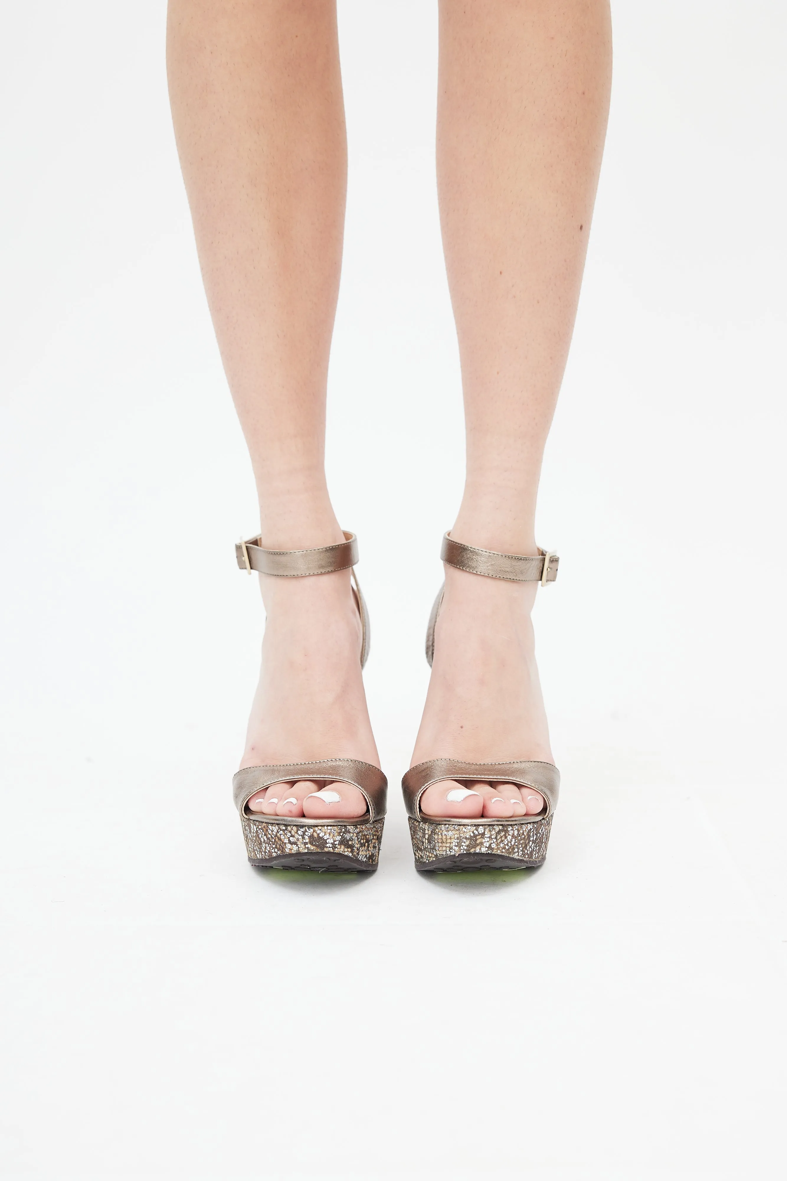 Bronze Leather Pablo Strappy Wedge