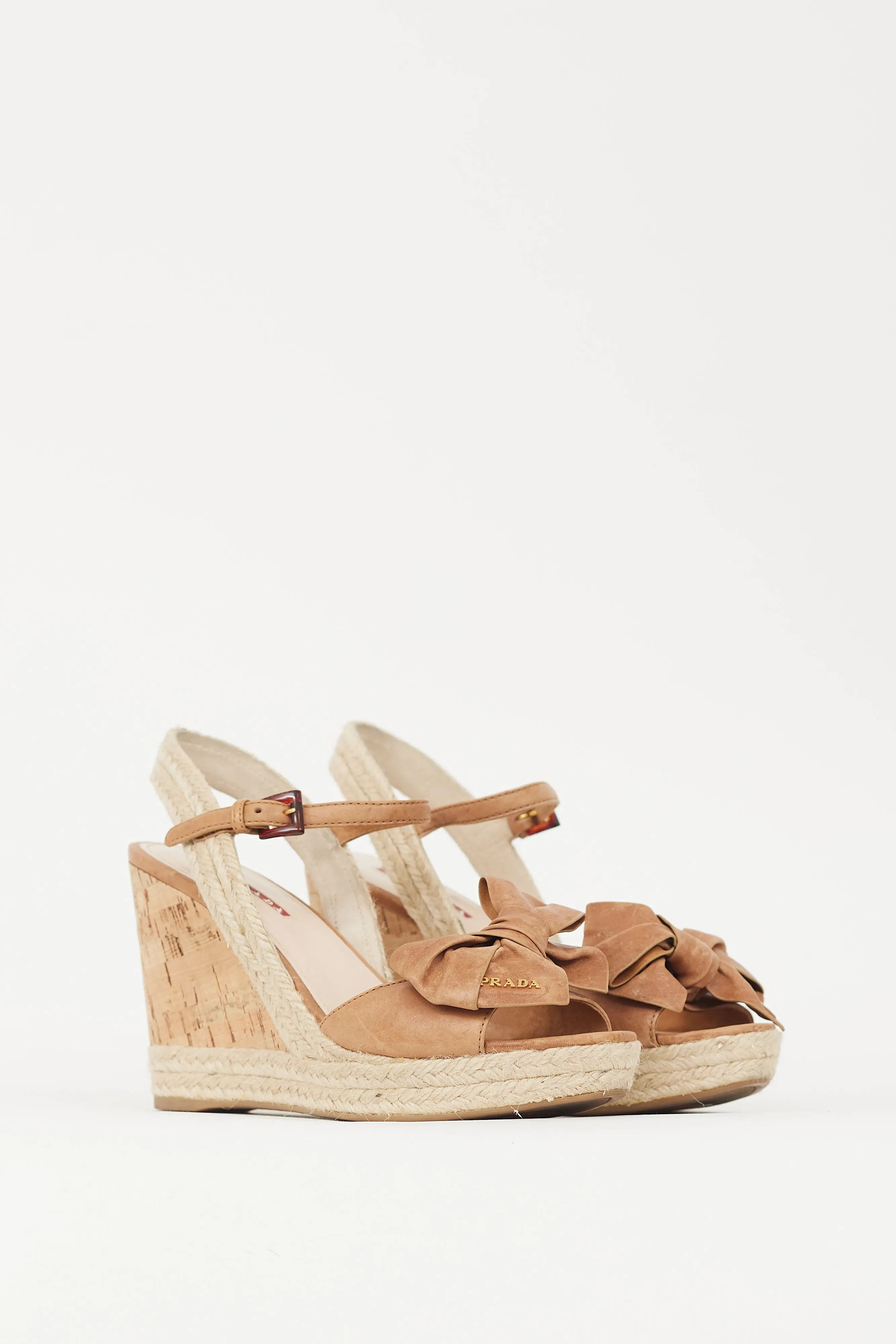 Brown & Beige Bow Wedge Heel