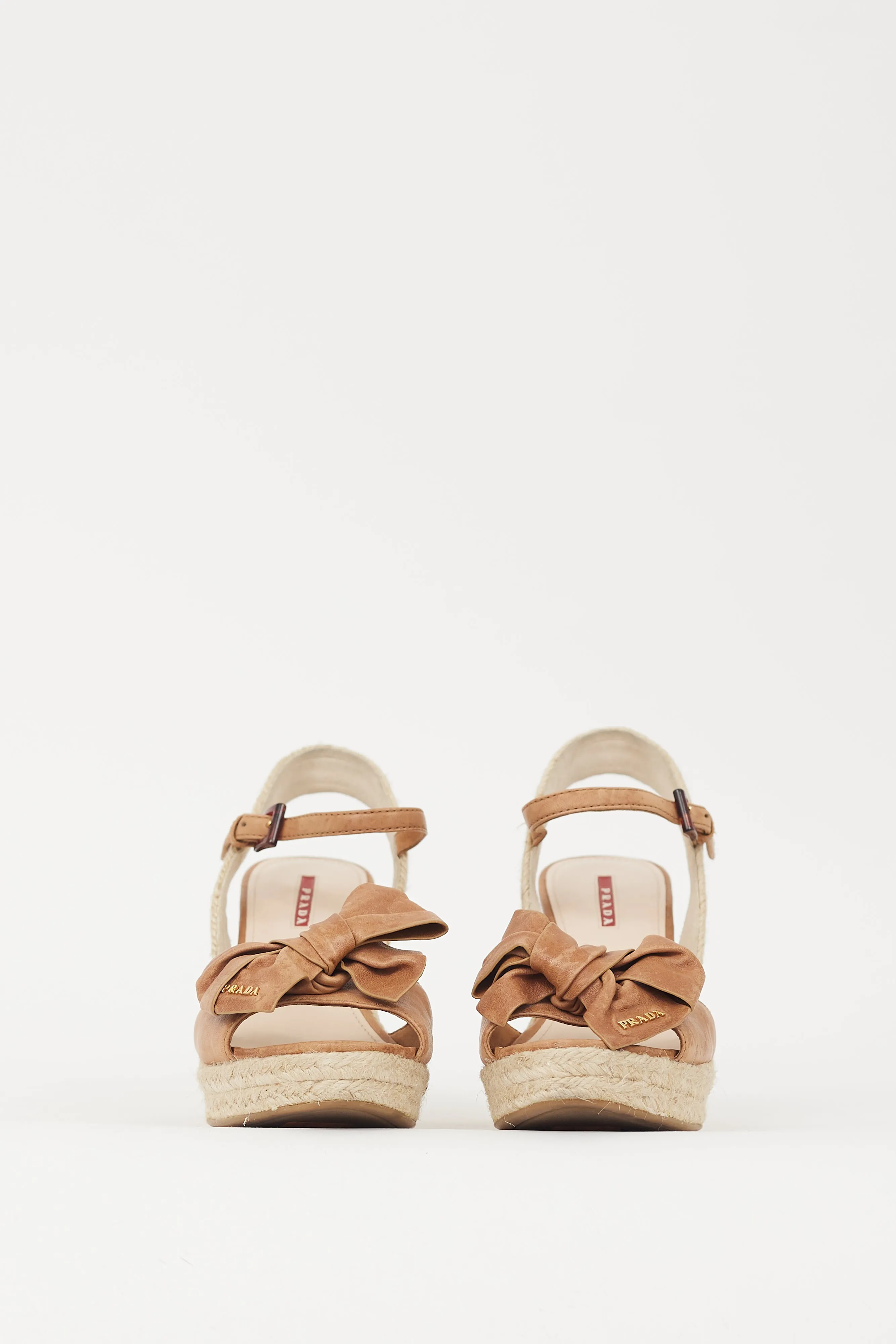 Brown & Beige Bow Wedge Heel