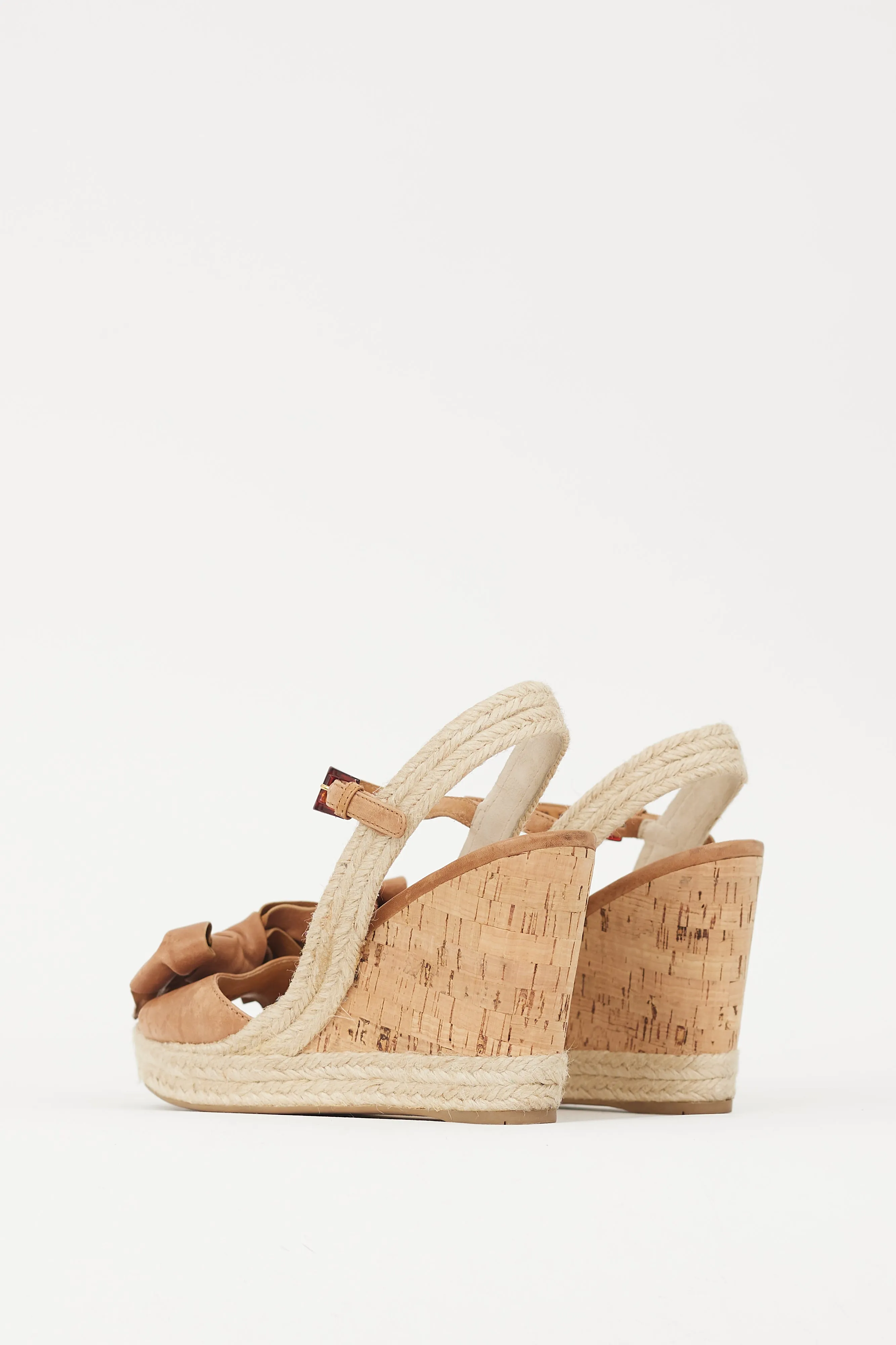 Brown & Beige Bow Wedge Heel