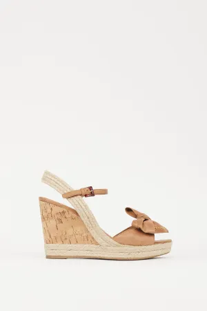 Brown & Beige Bow Wedge Heel