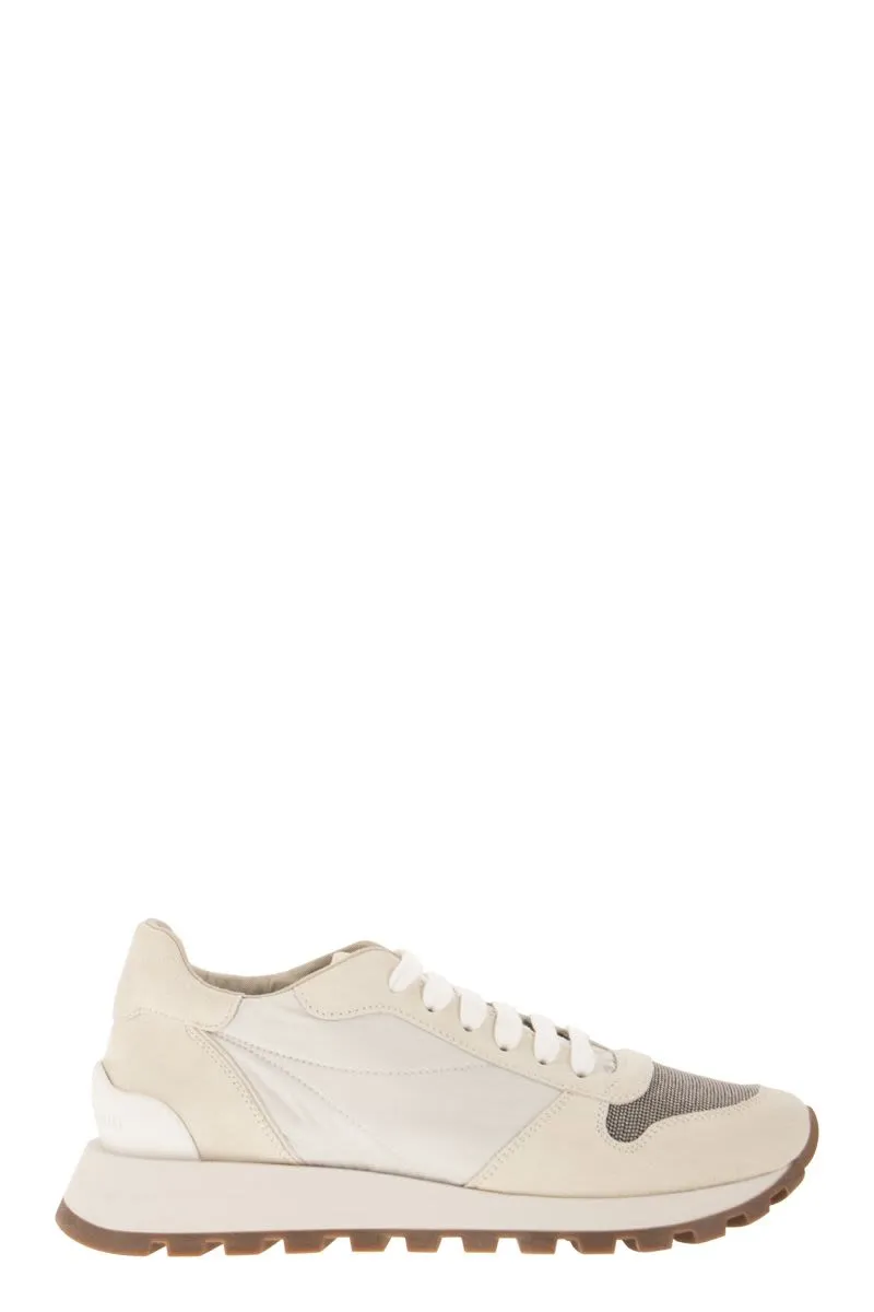 BRUNELLO CUCINELLI Color-Blocked Leather Sneaker for Women in Grey, Navy, and White