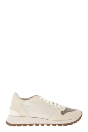 BRUNELLO CUCINELLI Color-Blocked Leather Sneaker for Women in Grey, Navy, and White