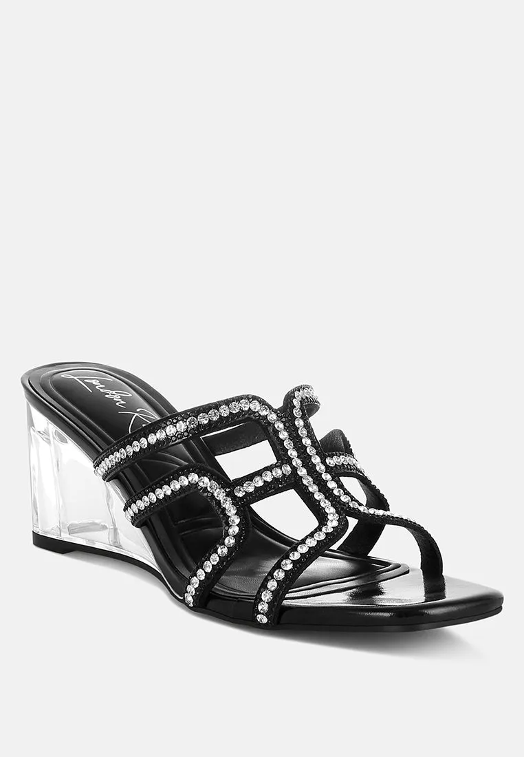 Caqueta Metallic Rhinestone Clear Wedge Sandals