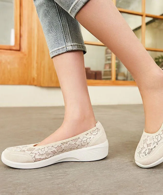 Casual Lace Wedge Heels White Women Splicing Suede LY2680