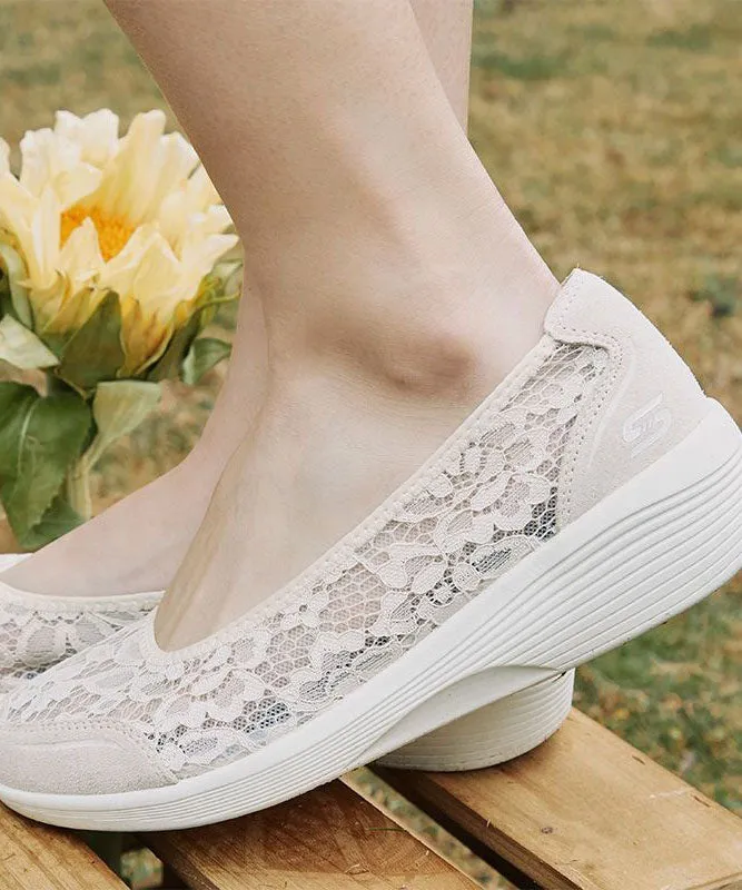 Casual Lace Wedge Heels White Women Splicing Suede LY2680