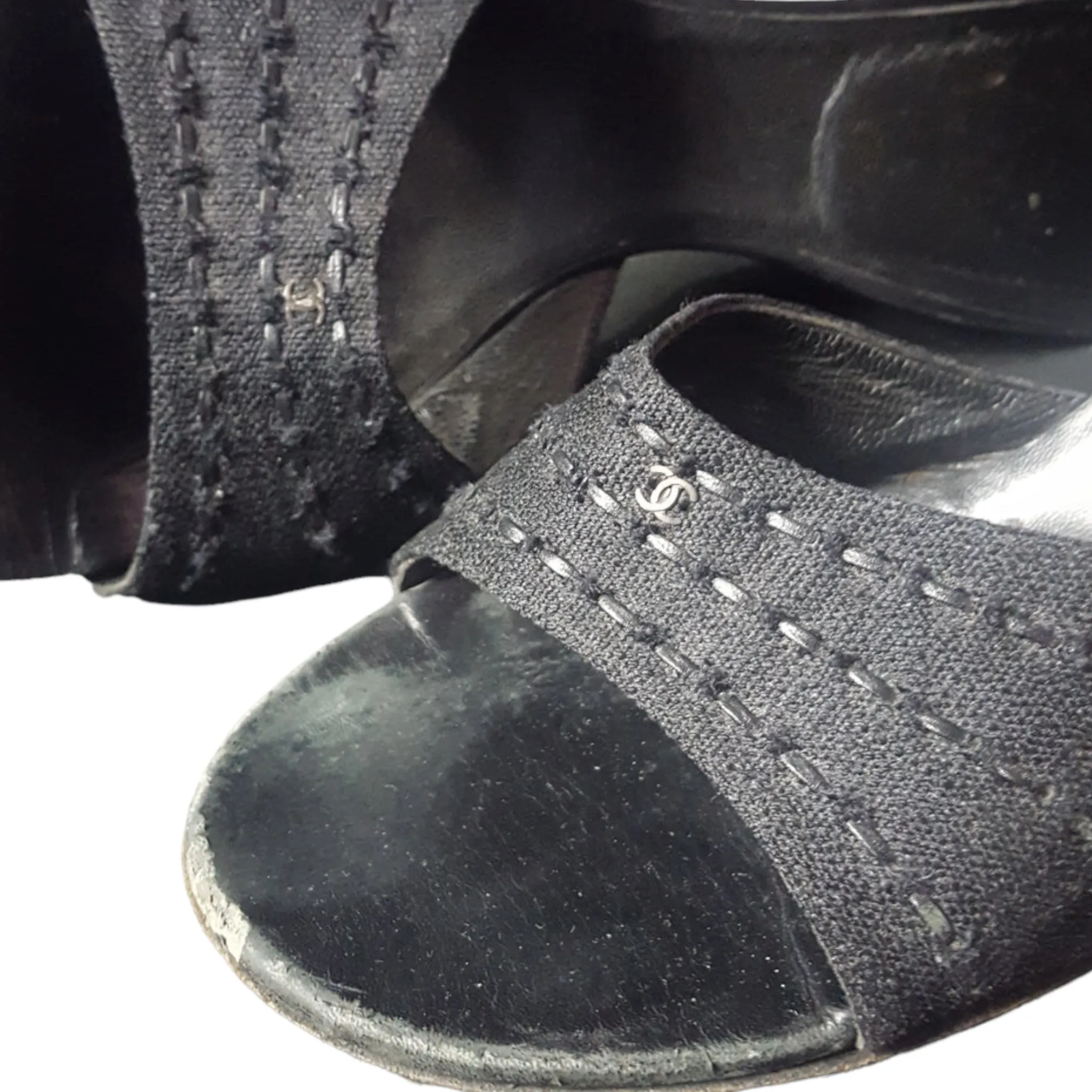 Chanel  Canvas Whipstich Wedge size 39.5