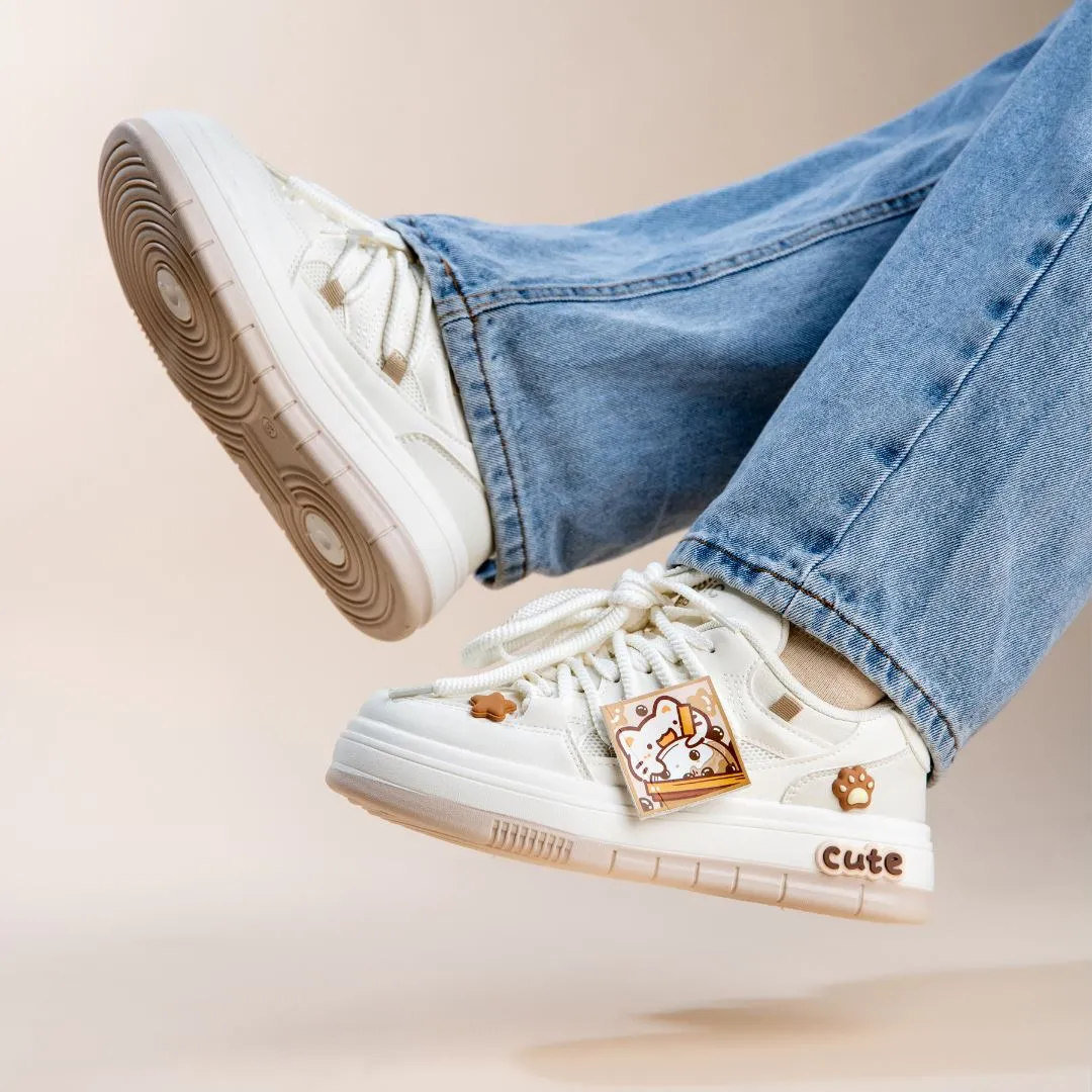 *CLEARANCE* Boba Lovin Kitty Chunky White Sneakers - Women's