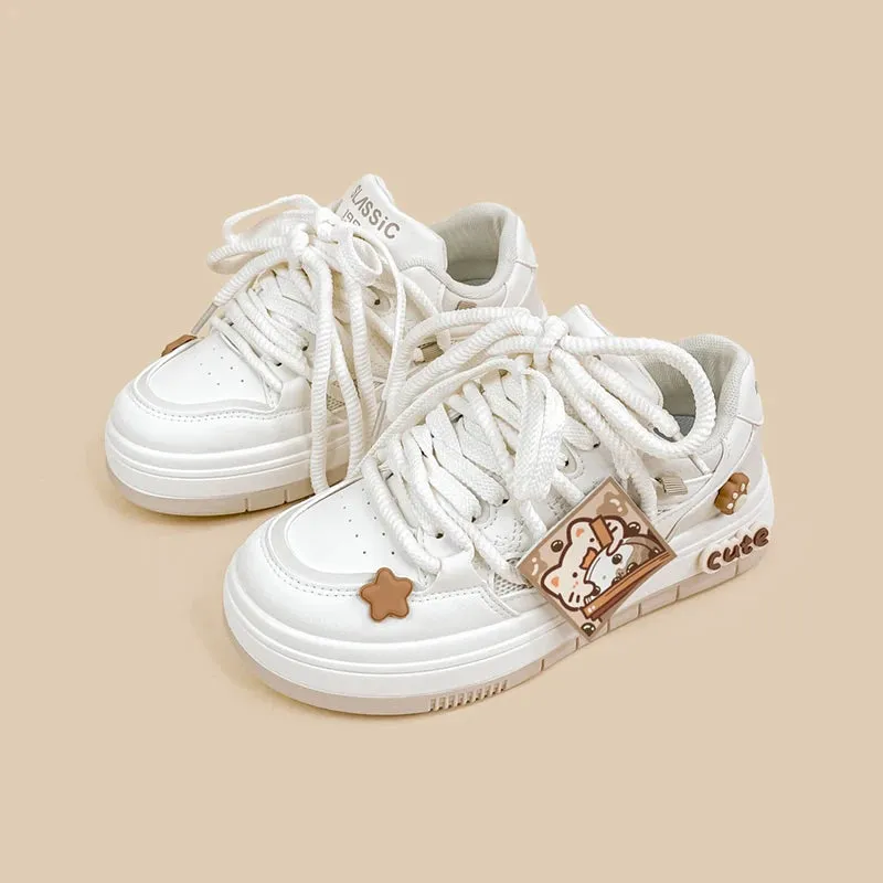 *CLEARANCE* Boba Lovin Kitty Chunky White Sneakers - Women's