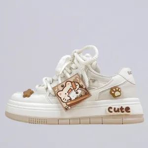 *CLEARANCE* Boba Lovin Kitty Chunky White Sneakers - Women's