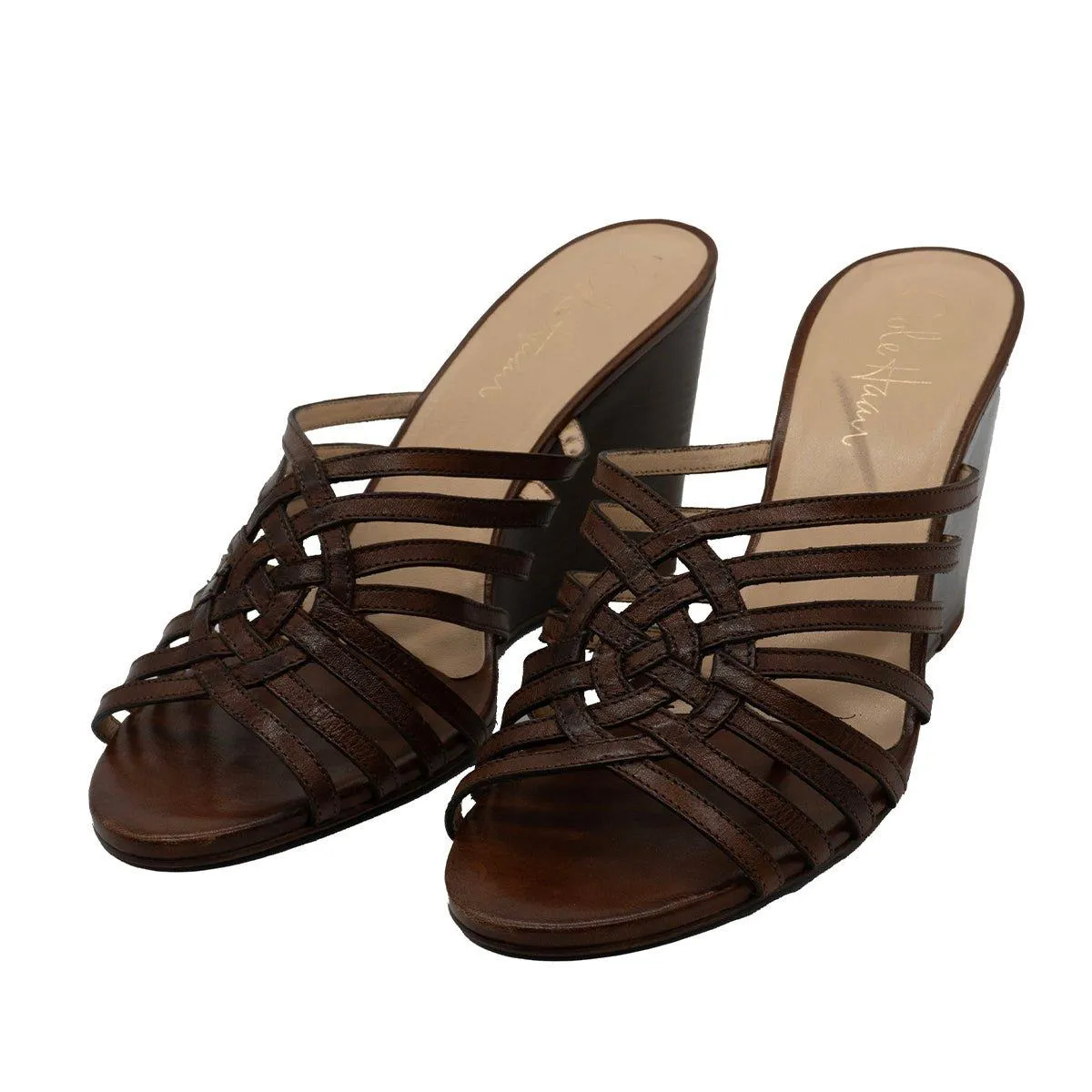 Cole Haan Air Verona Wedge Shoes Leather Brown Colour For Women