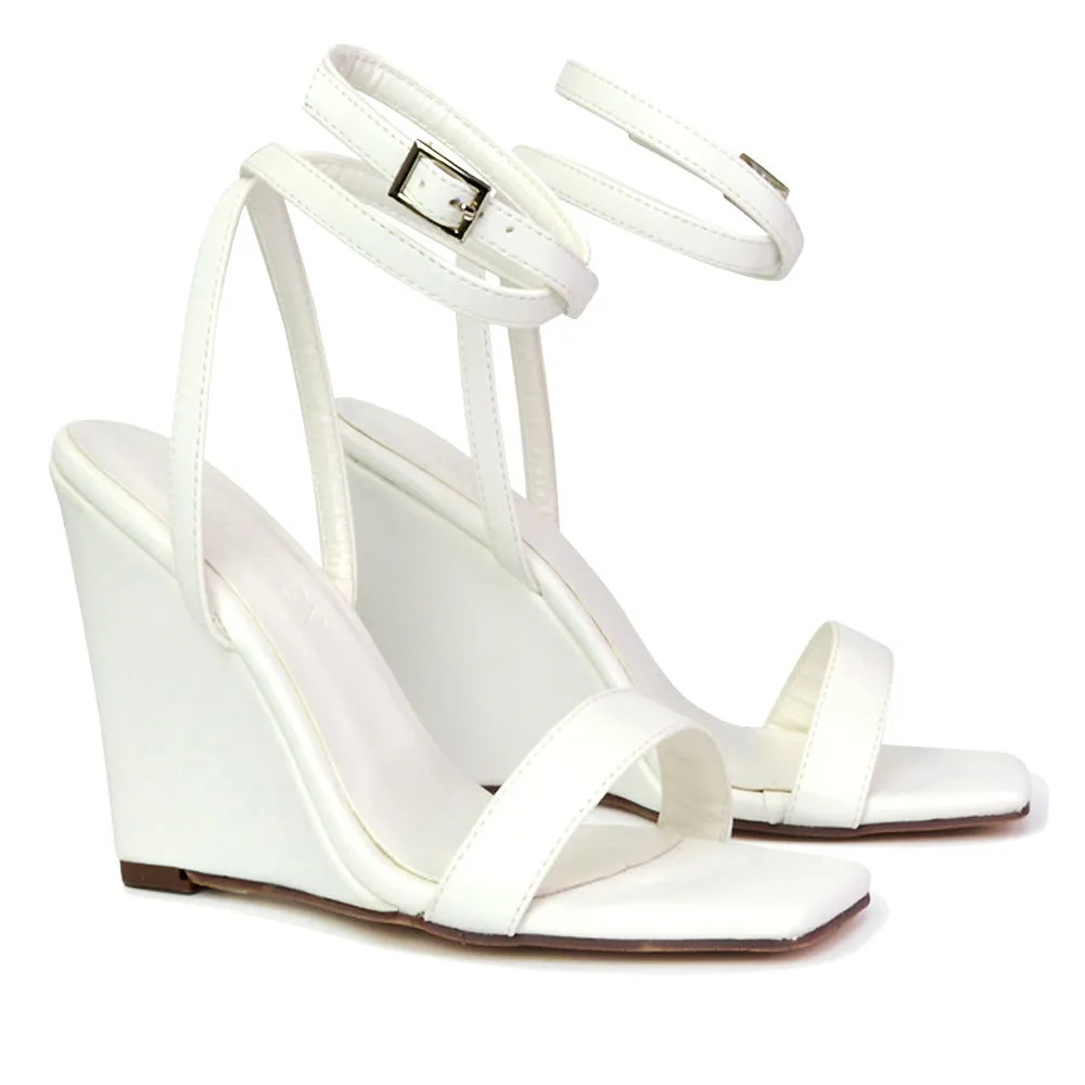 Collins Strappy Ankle Strap Wedge High Heels Square Toe Shoes in Lilac