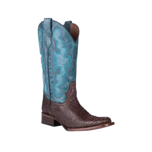 Corral Circle G Women's Python Embroidery Square Toe Chocolate Blue Boots