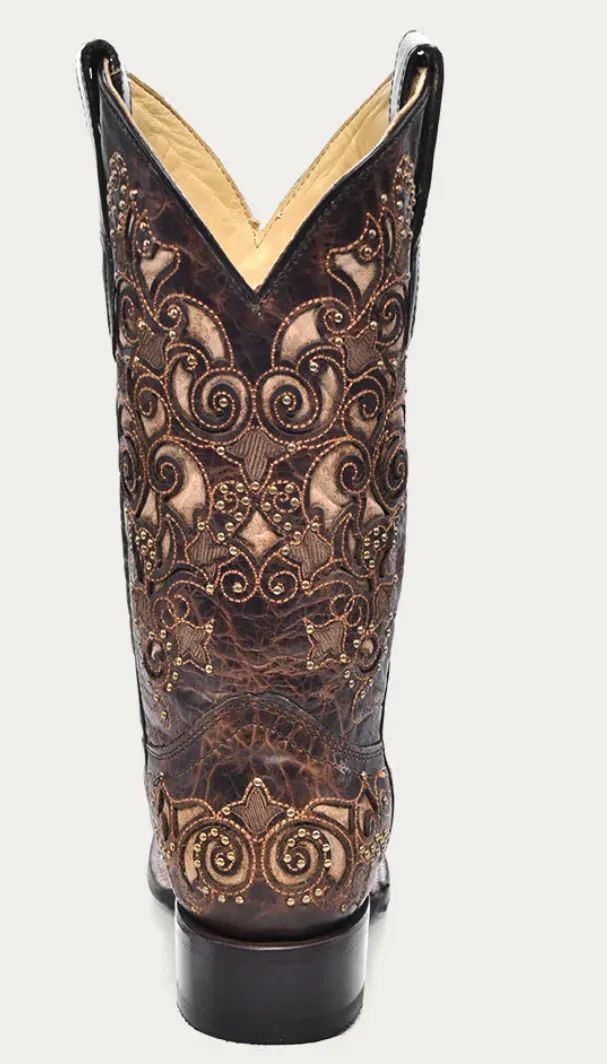CORRAL LADIES INLAY AND STUDS SQUARE TOE BOOTS STYLE A3326
