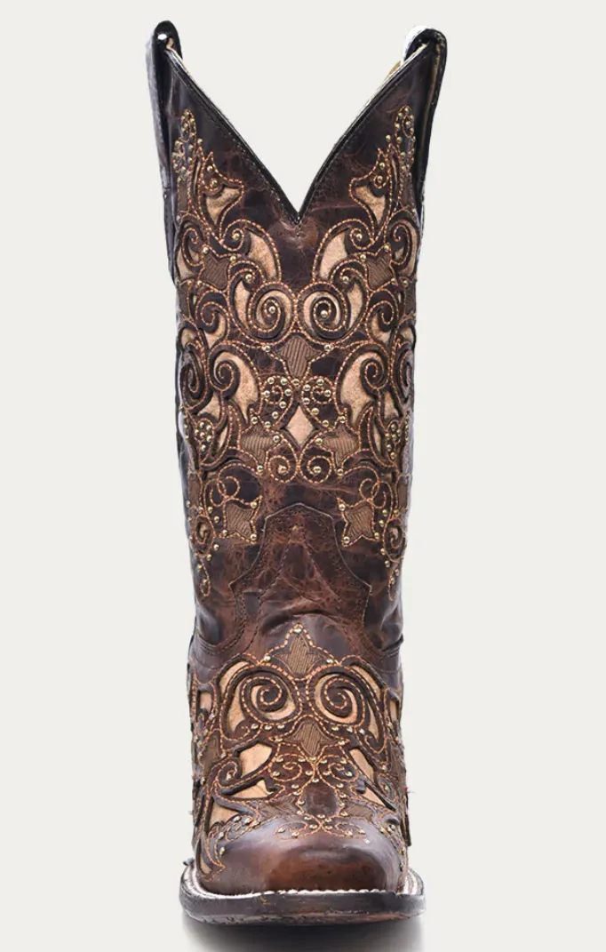 CORRAL LADIES INLAY AND STUDS SQUARE TOE BOOTS STYLE A3326